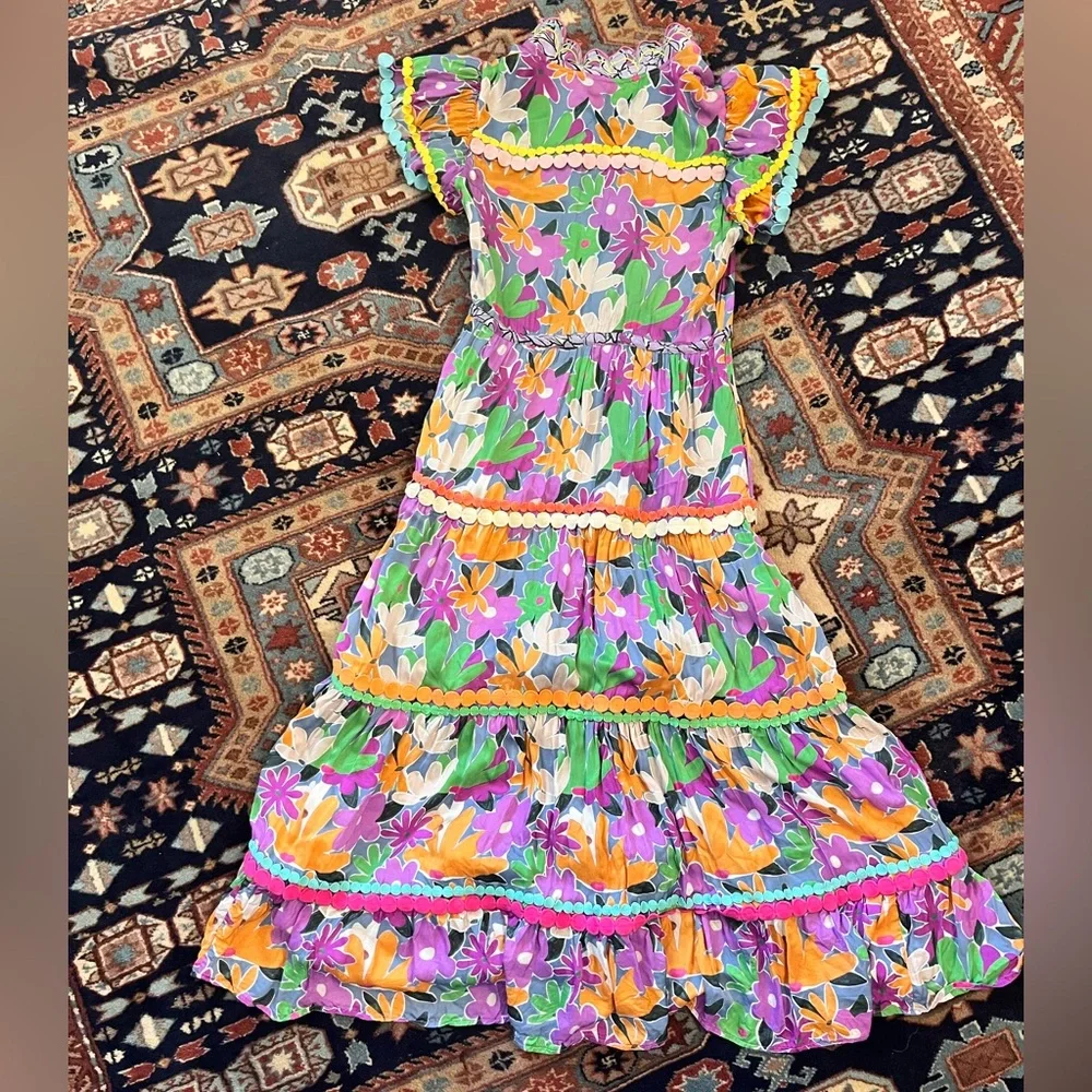 CeliaB Aneeta Dress purple floral midi trim vibrant button down shirt dress S - Picture 12 of 12